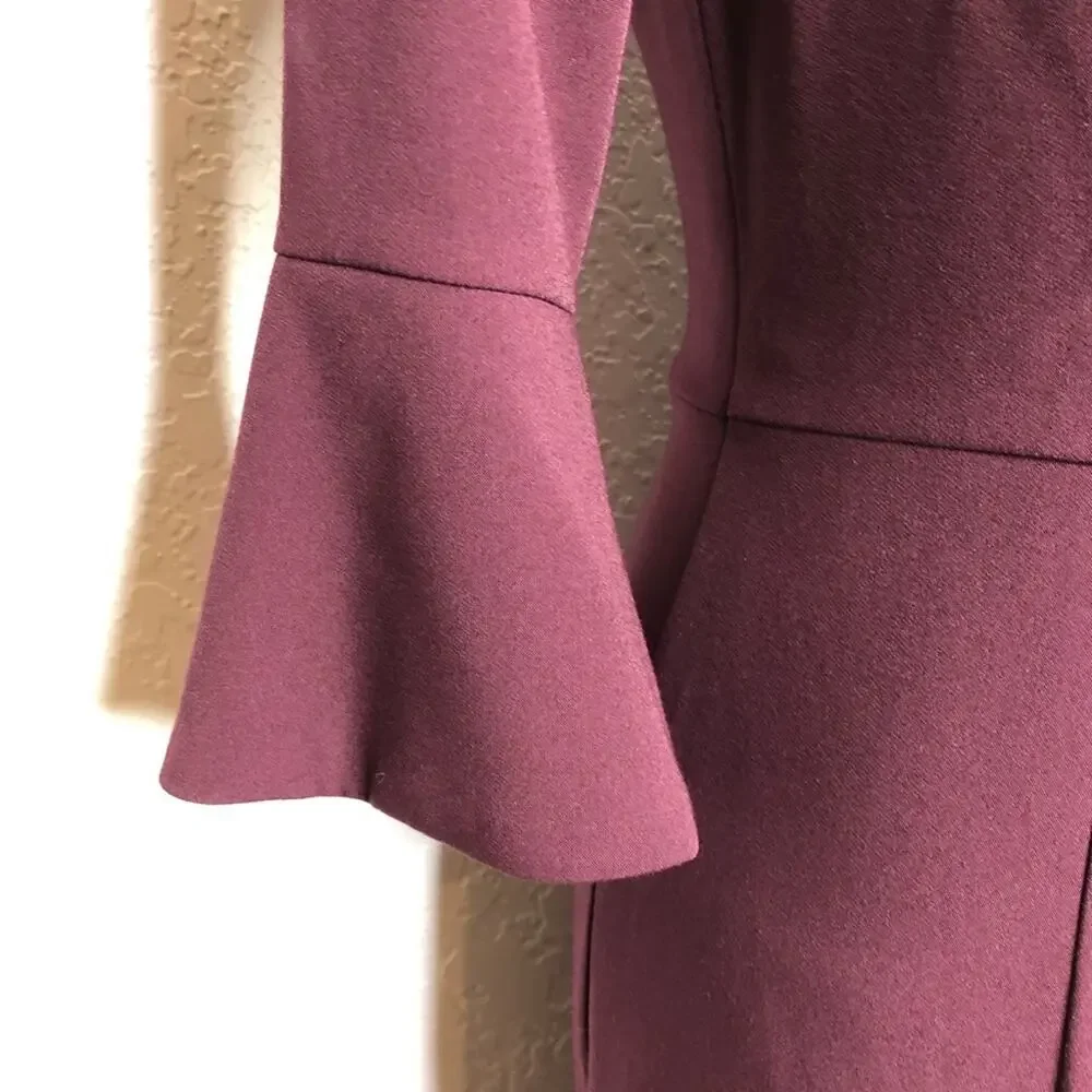 WHBM wine maroon purple bell sleeve midi sheath dress size 6